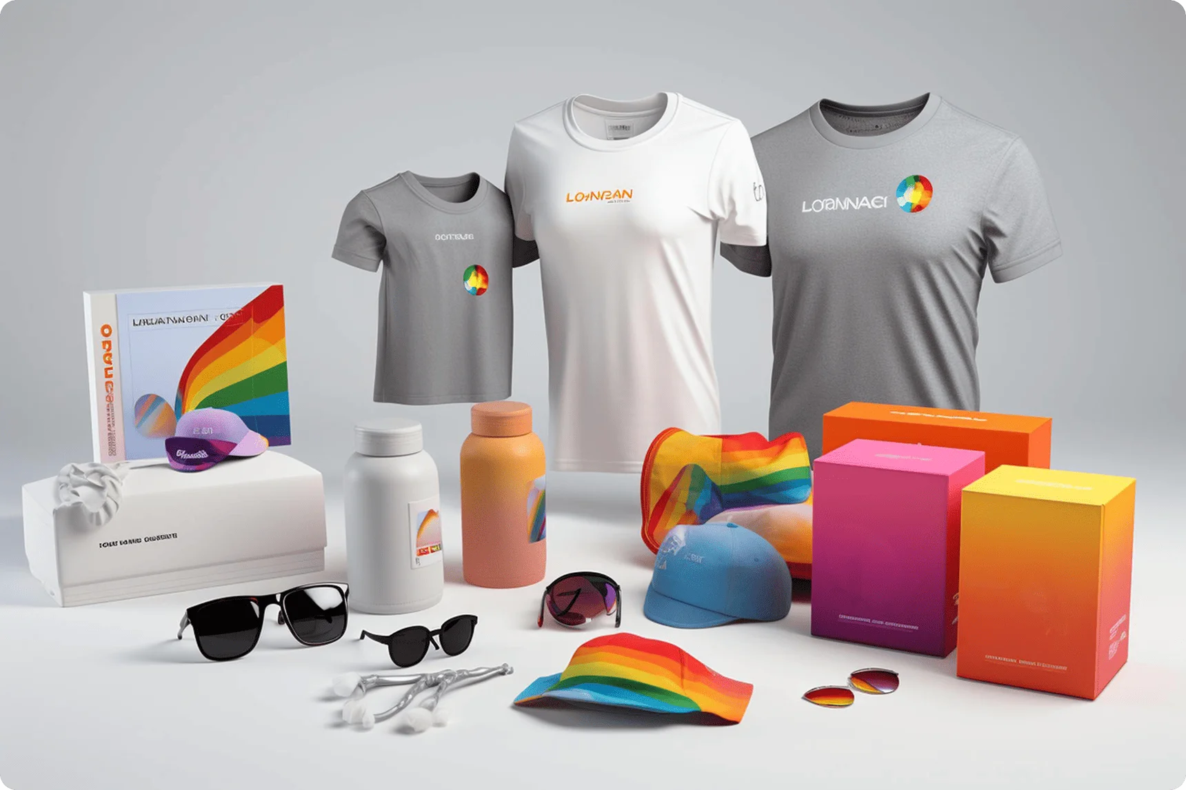 Premium print products including t-shirts, mugs, and promotional items